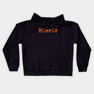 Orange Horror Typography with Smiley Face at Halloween Kids Hoodie